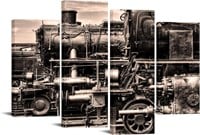 LevvArts Vintage Steam Engine 4 Panel Wall Art