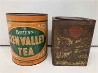 2 x Tea Tins inc Glen Valley and Peterson & Co