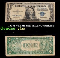 1935F $1 Blue Seal Silver Certificate Grades vf+