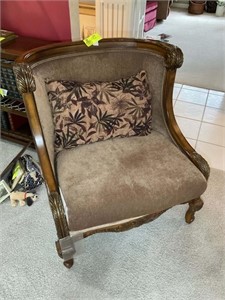 Wooden accent barrel back chair with floral fabric