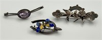THREE SWEET STERLING BROOCHES INCL HALLMARKED