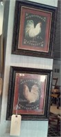 Pair framed chicken rooster prints