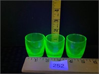 3 Vintage Vaseline Glass Shot Glasses