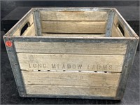 1959 LONG MEADOW FARMS WOOD AND METAL MILK CRATE