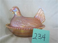 Carnival Glass Hen on Nest (7.5"W x 5.5"H)
