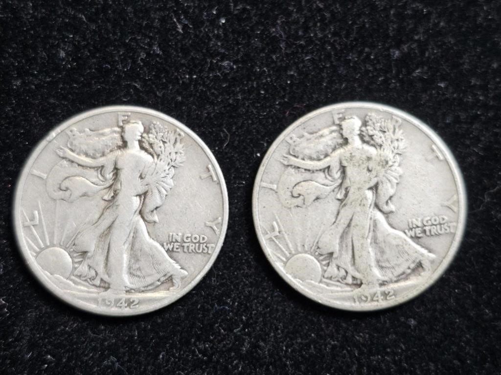 1942 & 1942D Liberty Walking Half Dollars (2)