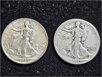 1942 & 1943 Liberty Walking Half Dollars (2)