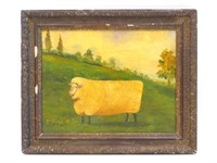 Primitive sheep portrait. 19th century. Oil on