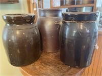 Set of 3 Crocks Stoneware Containers 6" 6" and 7"
