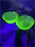 2PC lot Federal Uranium green depression glass