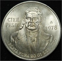 1978 Mexico 100 PESOS - 72% Silver BU Stunner