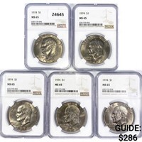 1974 Set (5) Eisenhower Silver Dollars NGC MS65