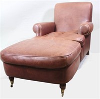 ITALIAN BROWN LEATHER CLUB CHAIR AND OTTOMAN