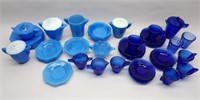 Child's Blue & Cobalt Akro Agate Dish Set