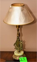Very ornate and old bronze & marble lamp 23" t