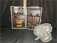 (7) Vintage Glass Leaf Divided Tray & Vintage