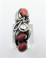Nice Coral & Sterling Silver Ring