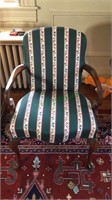 Green stripe upholstered arm chair,  32 inch back