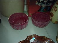 pr. cranberry Art glass Fisheye bowls 5 1/4"