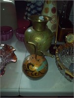 vtg. brass vase & apple shape jar