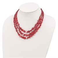 Sterling Silver- Triple Strand Red Coral Necklace