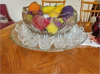 Punch/Decor Bowl, Cups, Plate, Sparkly Fruit
