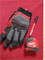 Milwaukee Gloves, Tape Measurer, and Marker