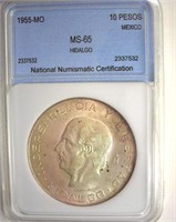 1955-MO 10 Pesos NNC MS65 Hidalgo