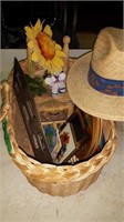 BASKET OF HOUSEHOLD DECORATIVE ITEMS