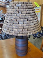 BARREL BASE LAMP W/ WINE CORK SHADE