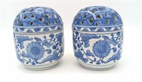 Pair of Chinese Porcelain Potpourri Jars - 6" Tall