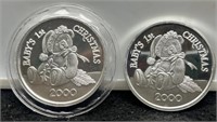 (2) 1 Troy Oz. Silver "Baby's 1st Christmas"