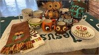 Miscellaneous Lot of Owl Decor and Kitchen Items.