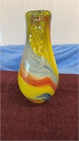 Beautiful Blown Glass Colorful Vase. Thick and