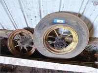 2 spoke wheels (1 w/ tire)