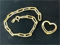 14k. Gold Marked 7in. Bracelet & 14k. Gold Heart
