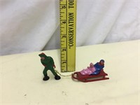 Barclay Manoil Lead Toy Christmas Man Pulling Sled