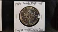 1989 Canada $5 Maple Leaf 1 oz .999 Fine Silver