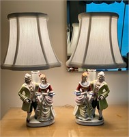 Pair of Porcelain Victorian Couple Accent Lamps
