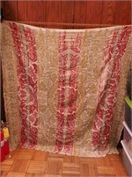 Vintage woven coverlet, cream ground with red