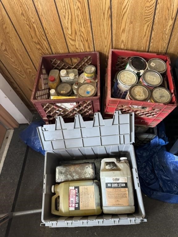 CRATES OF STAINS, CHEMICALS, ETC.