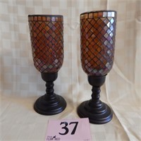 2  MOSAIC CANDLE STANDS 10"