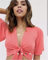 Size 6 Unique21 angle sleeve tie front crop top -