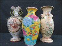 3 ORIENTAL PORCELAIN VASES (2 REPAIRED)