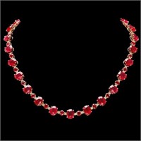 14k Gold 54.00ct Ruby & 2.00ct Diamond Necklace