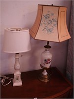 Two table lamps: white china