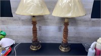 Pair Of Vintage Wood Base Table Lamps 28" High