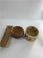 3 hand woven grass baskets