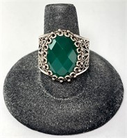 Sterling Faceted Green Onyx Ring (Turkey) 10 Grams
