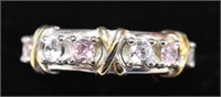 Ladies Sterling Silver Pink & White Sapphire Band